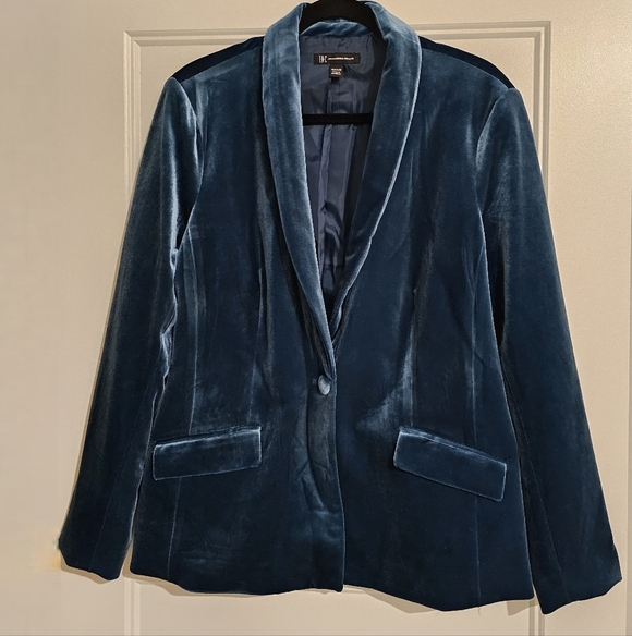 INC International Concepts Jackets & Blazers - INC Velour Velvet Teal Blue Blazer Jacket Size Pet/Large